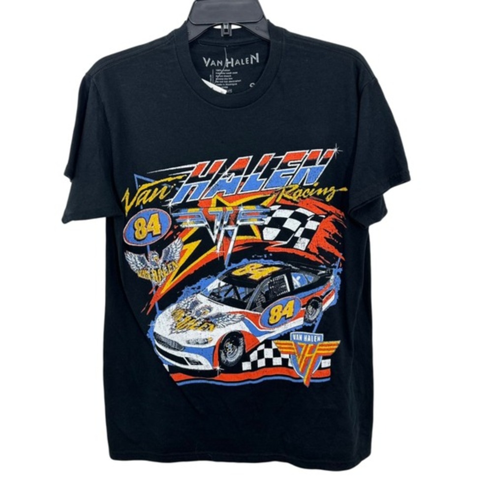 Van Halen Racing 84 Black Graphic T-Shirt  Men's Small Rock Band Tee NWT Casual